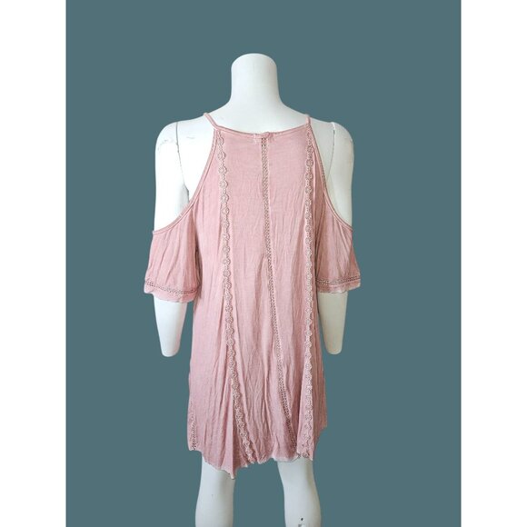 2/$35 POL Pink Cold Shoulder Lace-Trim Tunic/Dress Women S Lightweight & Flowy - Picture 4 of 7